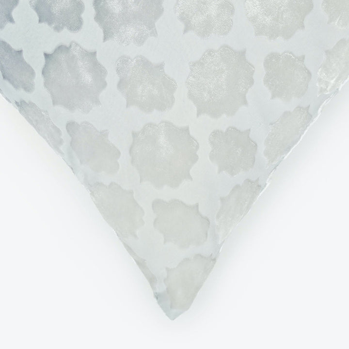 Close-up of translucent material with flower-like shapes in monochrome hues.