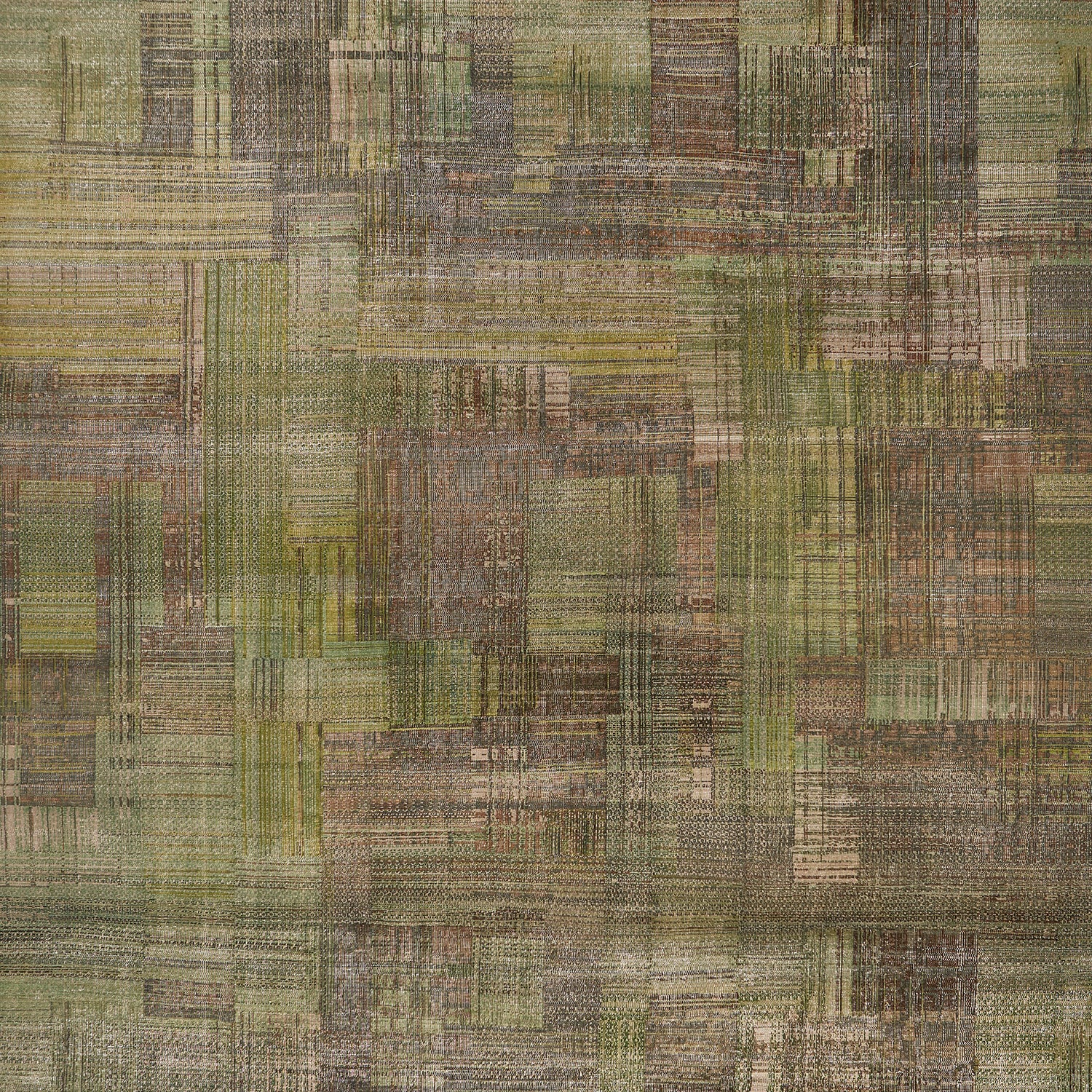 Abstract, earth-toned fabric-like pattern with intricate grid design.