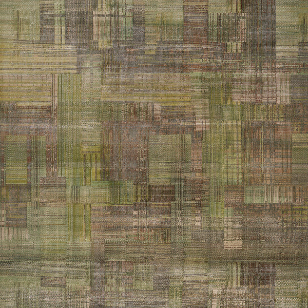 Abstract, earth-toned fabric-like pattern with intricate grid design.