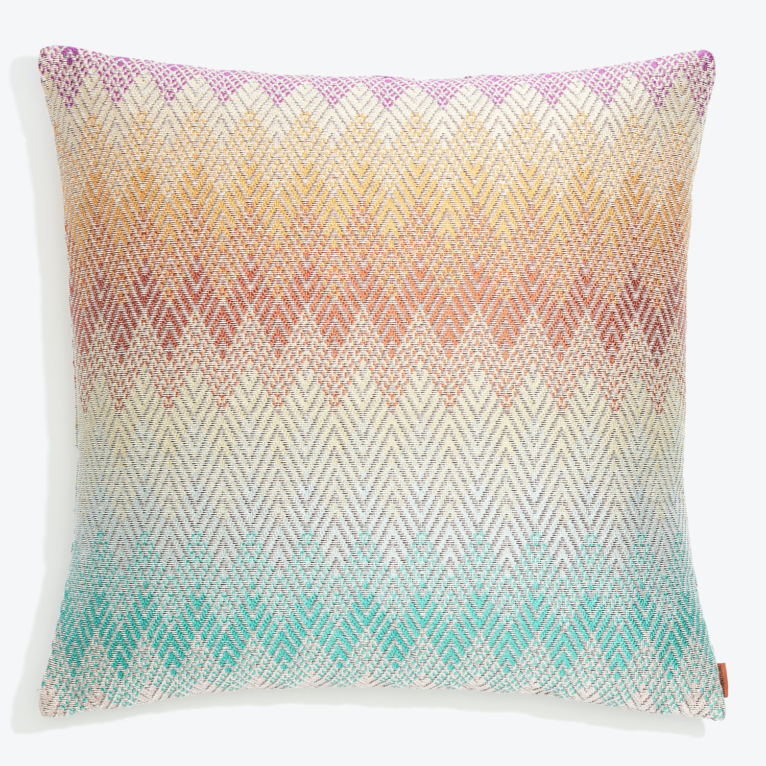 Vibrant and cozy decorative pillow with textured chevron pattern.