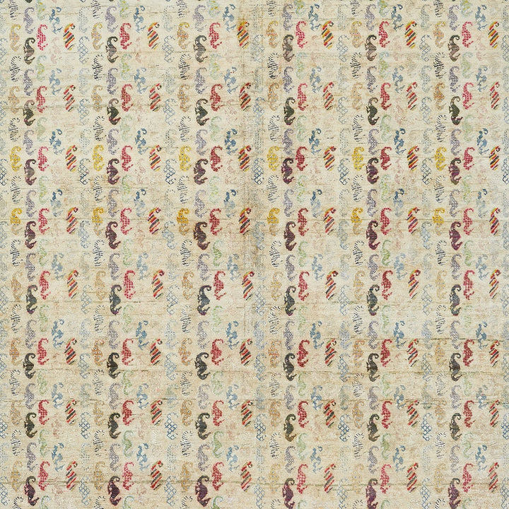 Vibrant and intricate paisley-like pattern with vintage aesthetic.