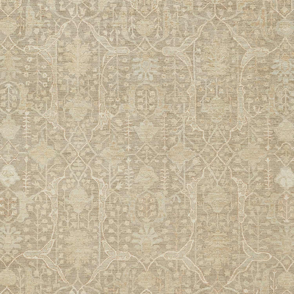 Intricate symmetrical patterned fabric in neutral tones for home decor.