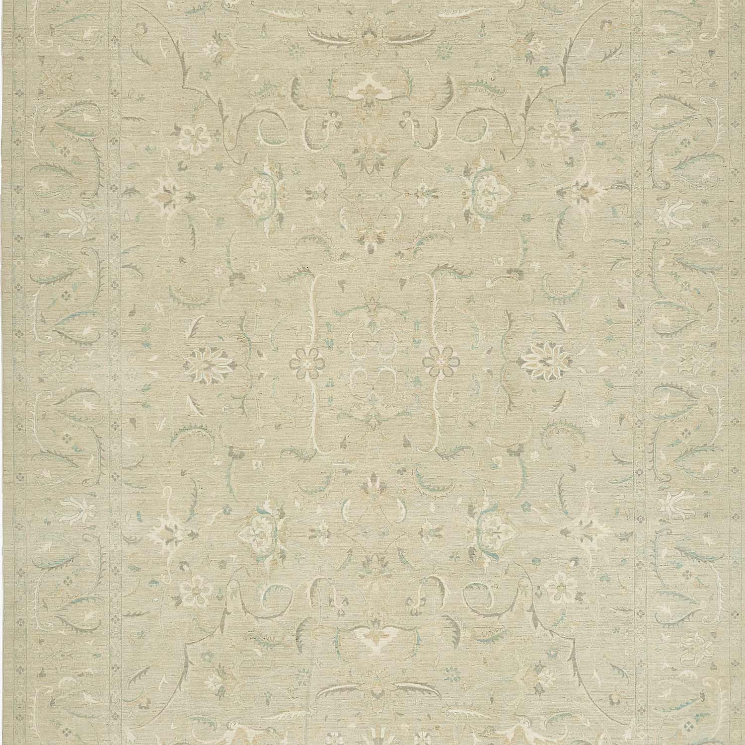 Subtle, elegant damask fabric with floral motifs in muted colors.