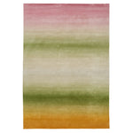 Abstract gradient rug with rosy pink, greens, neutrals, and orange