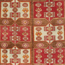 Intricate traditional textile featuring rich colors and symmetrical geometric patterns.