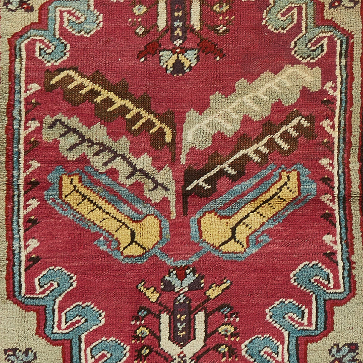 Intricately woven handmade rug showcases traditional Middle Eastern craftsmanship.