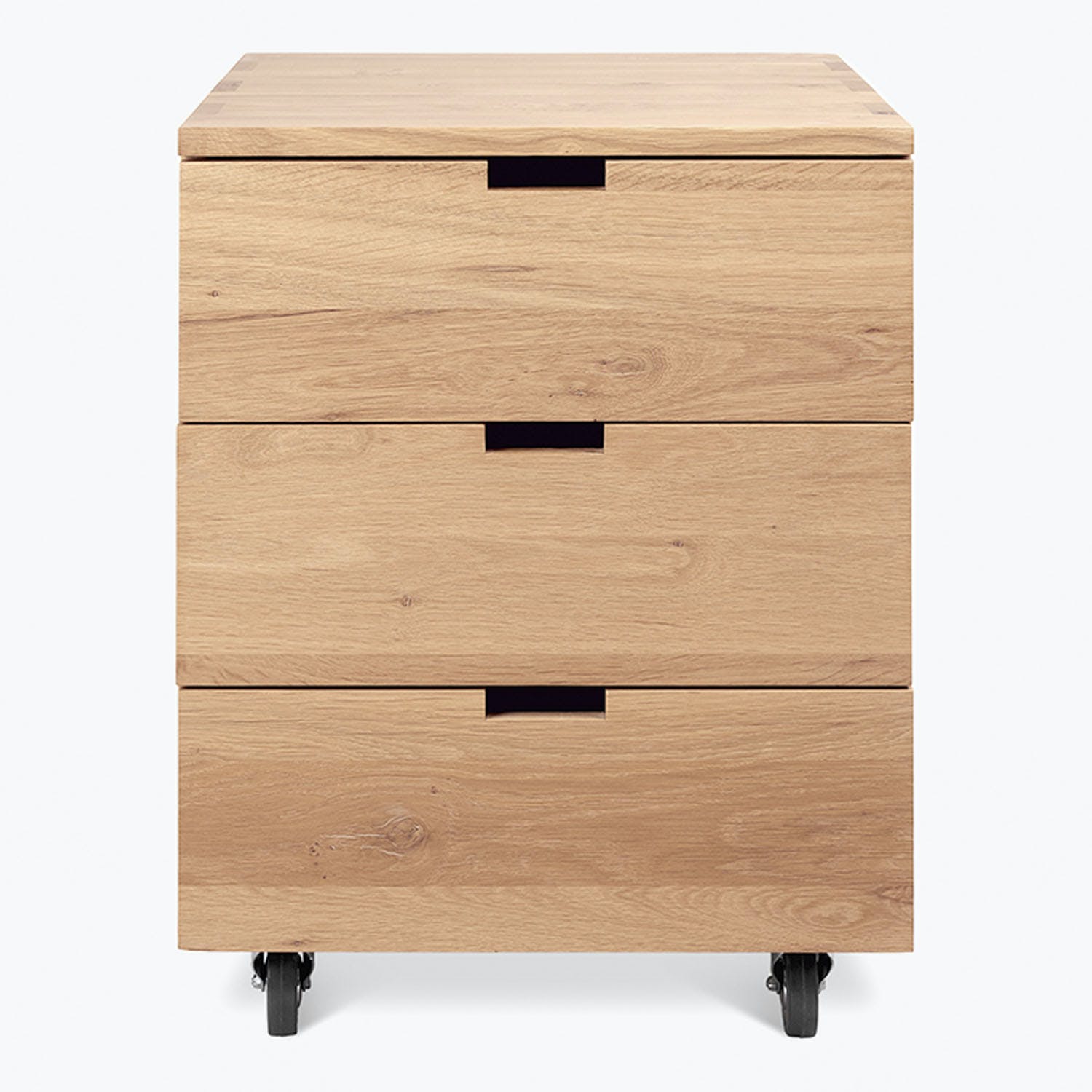 Modern wooden drawer unit with minimalist design and caster wheels