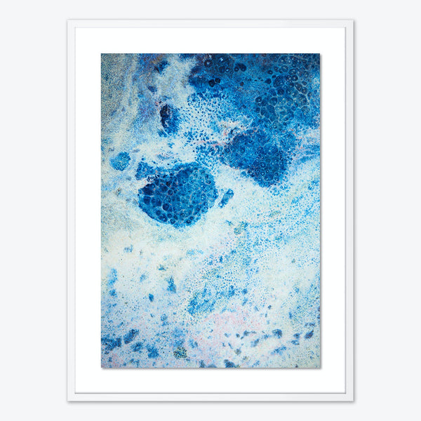 Abstract art with blue hues and cellular patterns creates visual depth