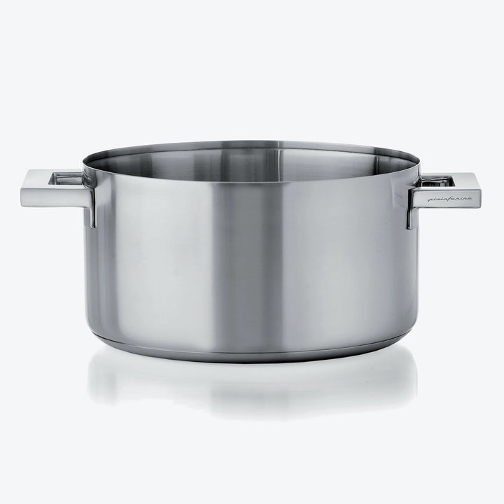 New stainless steel pot with simple design and durable handles.