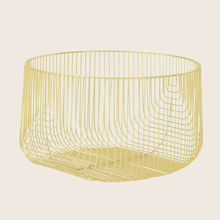 Chic and elegant golden wire basket with modern openwork design.