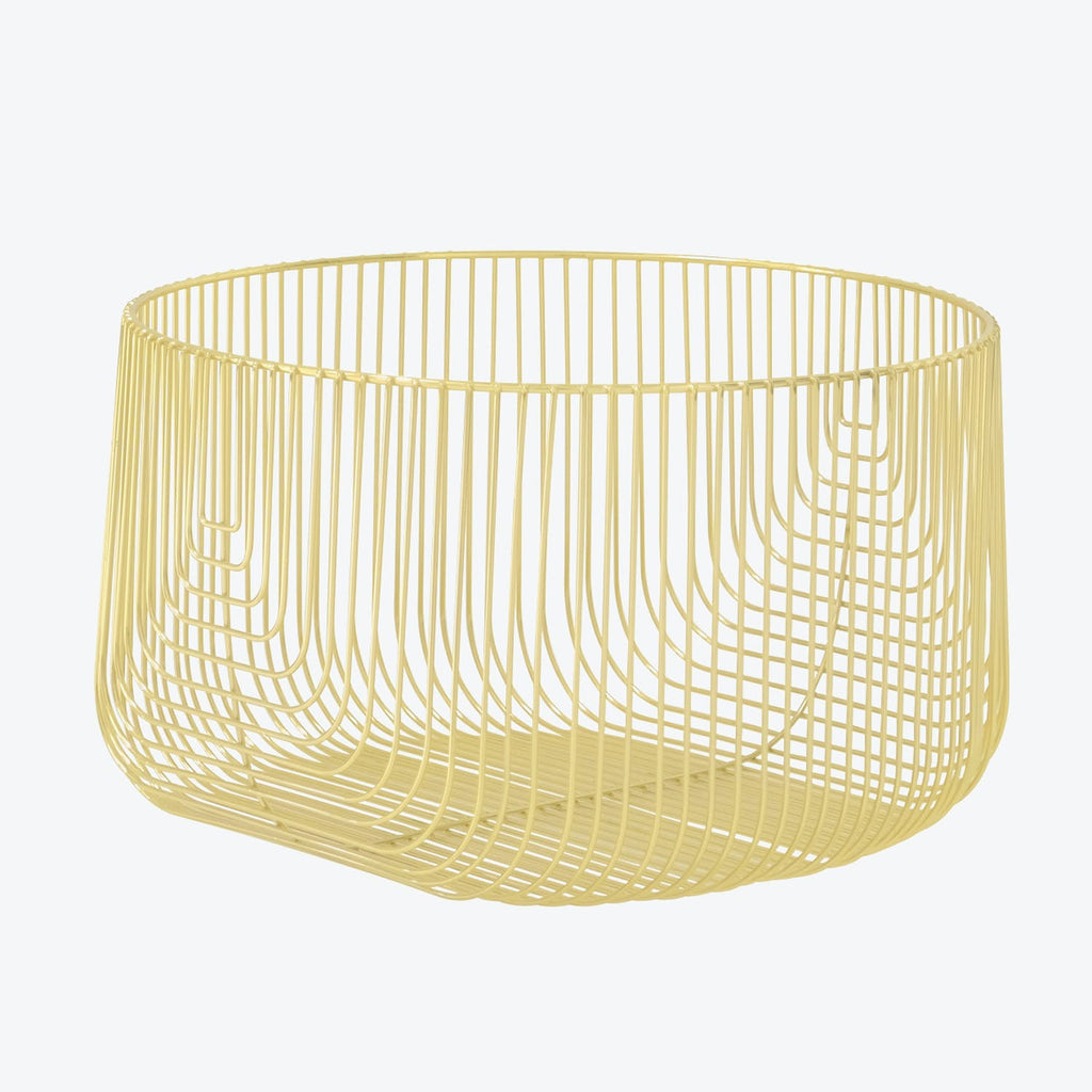 Chic and elegant golden wire basket with modern openwork design.