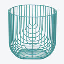 Teal wire basket with open design, suitable for multiple purposes.