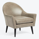 Contemporary barrel back armchair in taupe leather with sleek design