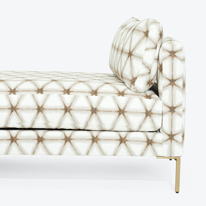 Contemporary styled daybed with geometric pattern upholstery and plush comfort.