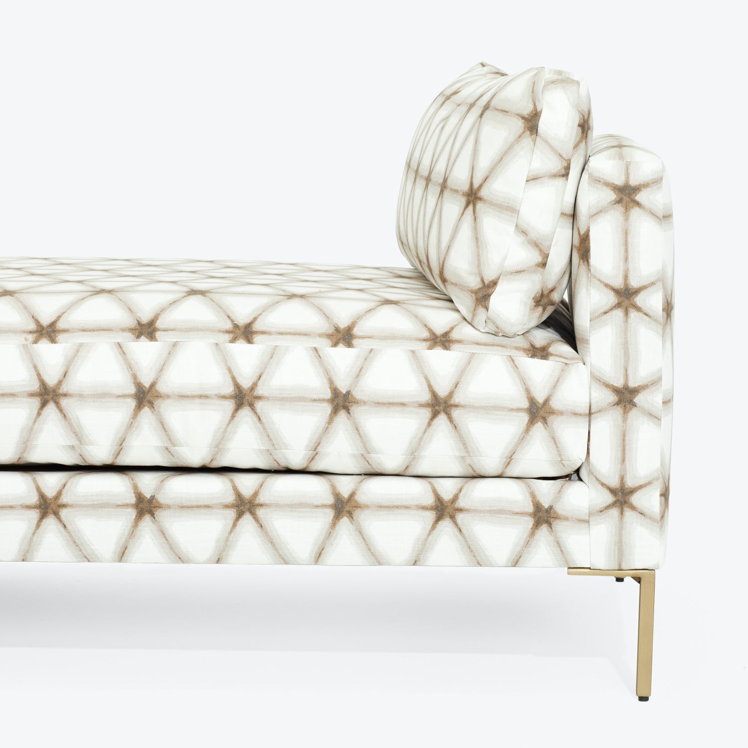 Contemporary styled daybed with geometric pattern upholstery and plush comfort.