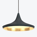 Contemporary pendant light with sleek inverted cone shape and golden hue.