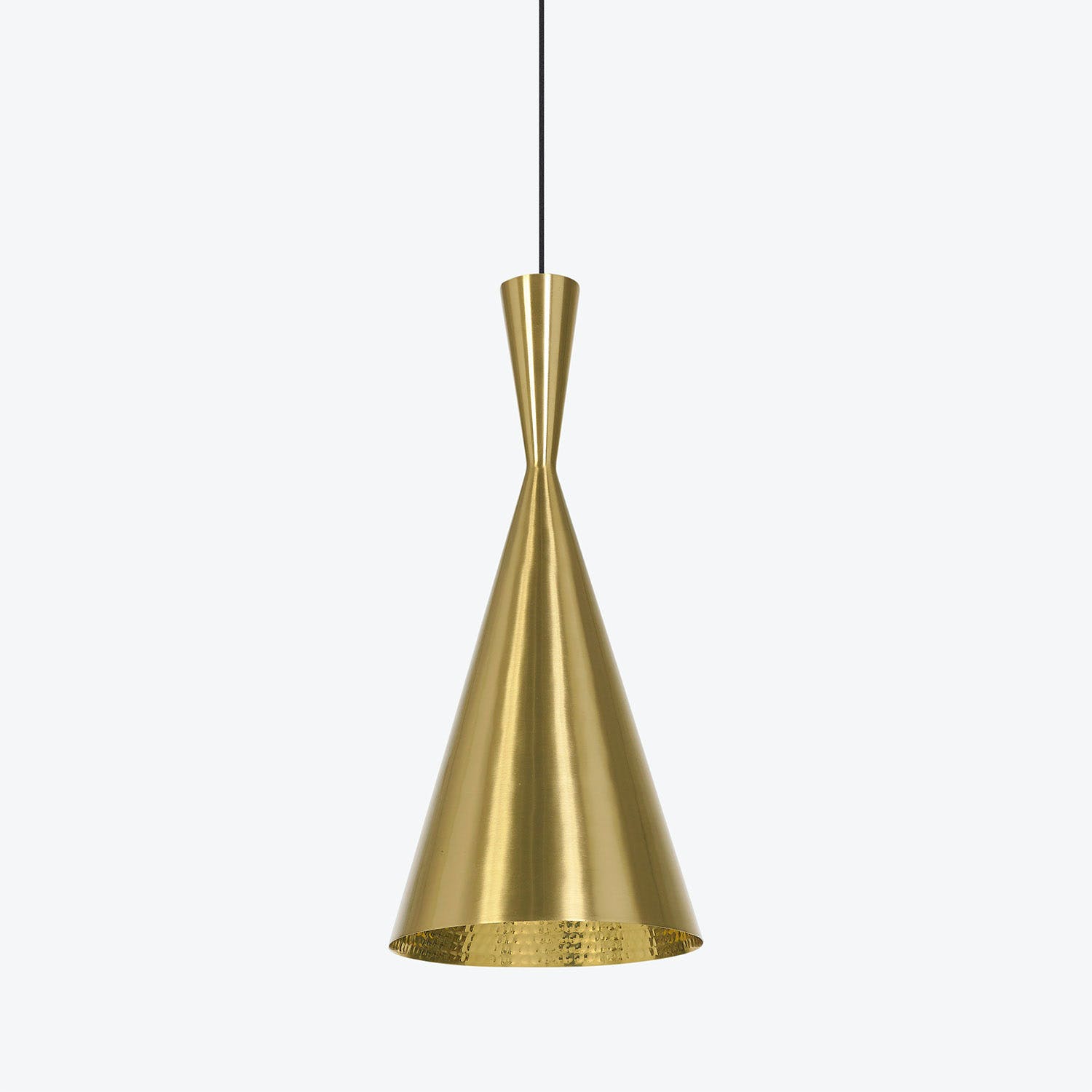 Modern pendant light fixture in matte gold exudes contemporary elegance.