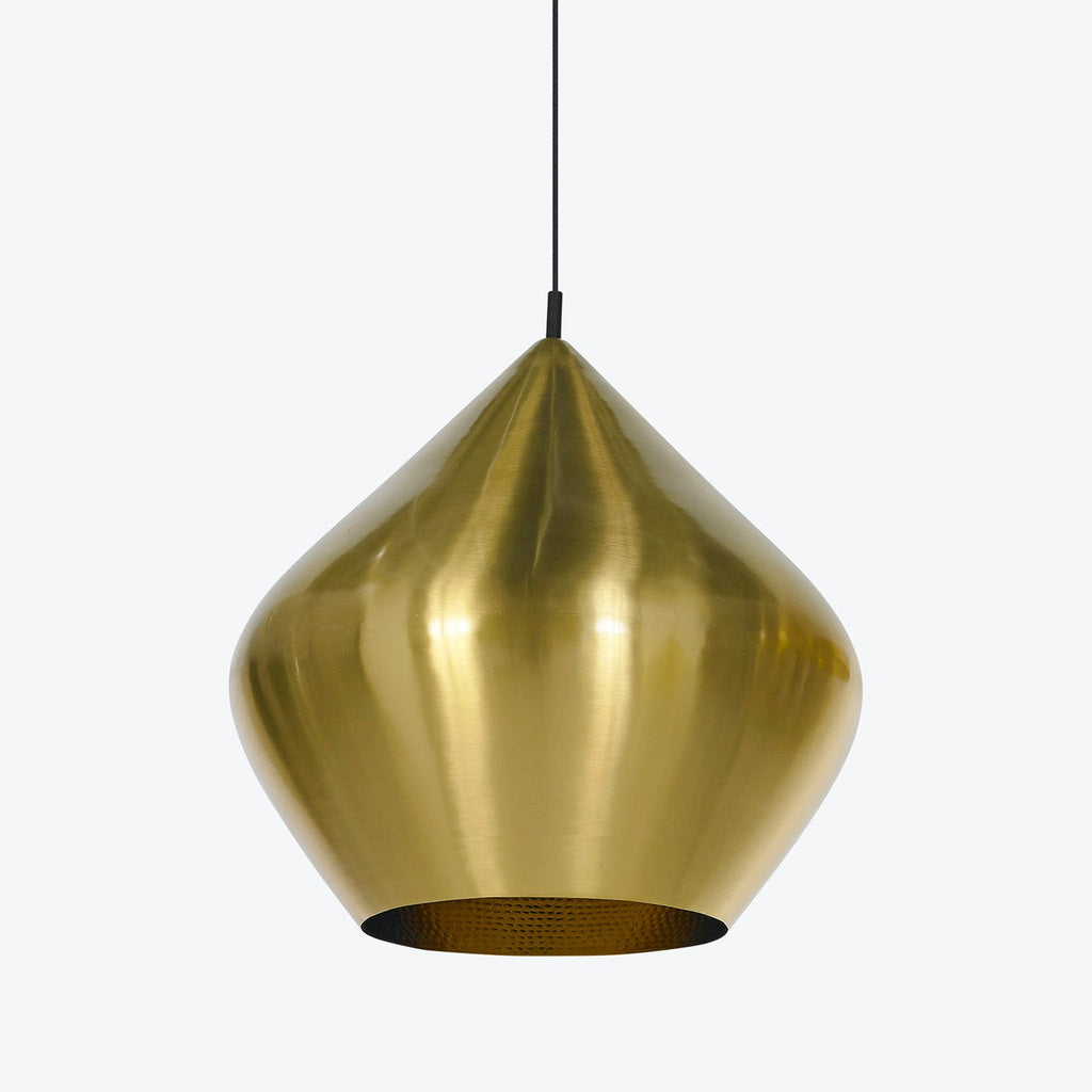 Sleek, modern pendant light with glossy gold finish and unique perforated pattern.