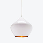 Minimalist pendant light with sleek teardrop shape and warm glow.