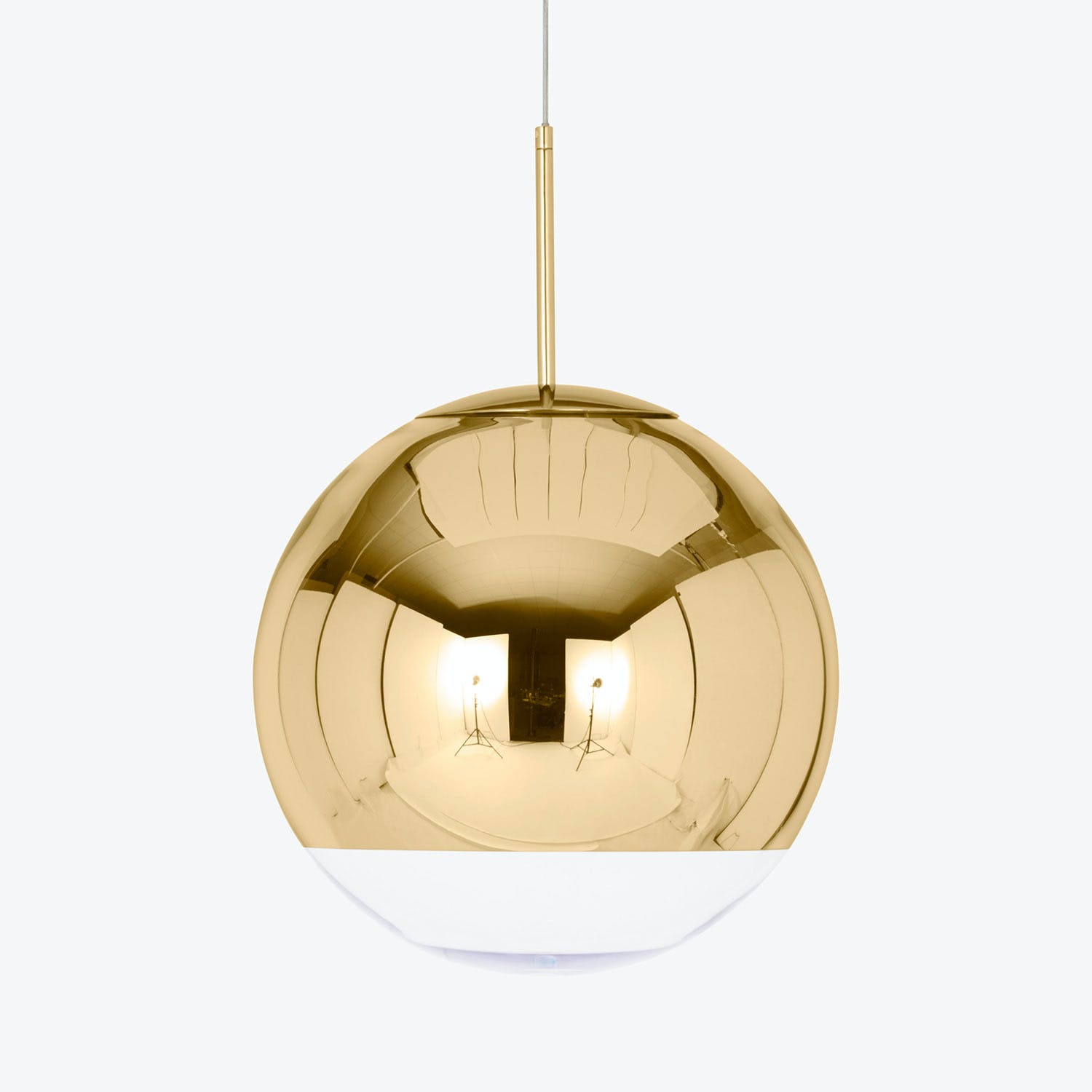 Contemporary pendant light fixture with shiny gold finish and translucent lower half.