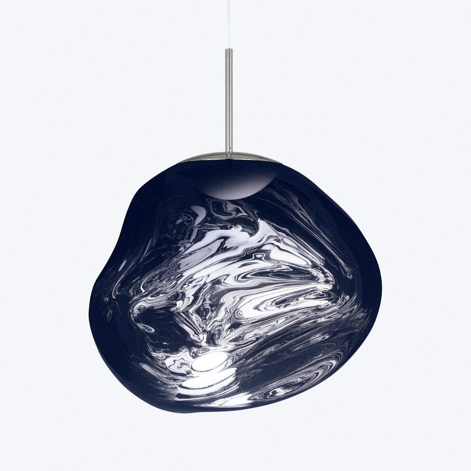 Modern pendant light with organic shape and marble-like pattern.