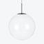 Minimalist pendant lamp featuring a sleek spherical white glass shade.