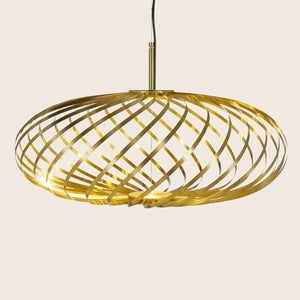Contemporary pendant light with golden metal strips creates stunning patterns. - hover