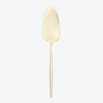 Elegant gold cake server with a broad spade-like shape.