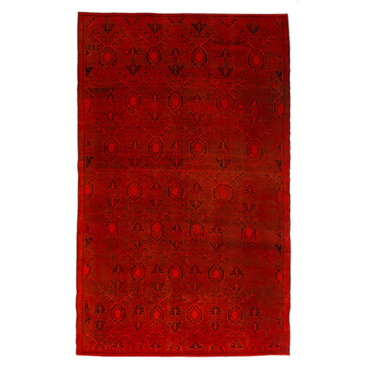 Exquisite handmade carpet showcases intricate traditional patterns in rich red.