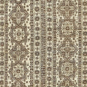 Intricate, symmetrical rug with geometric patterns in muted monochromatic palette.