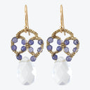 Elegant gold-toned drop earrings with blue gemstones and teardrop crystal.