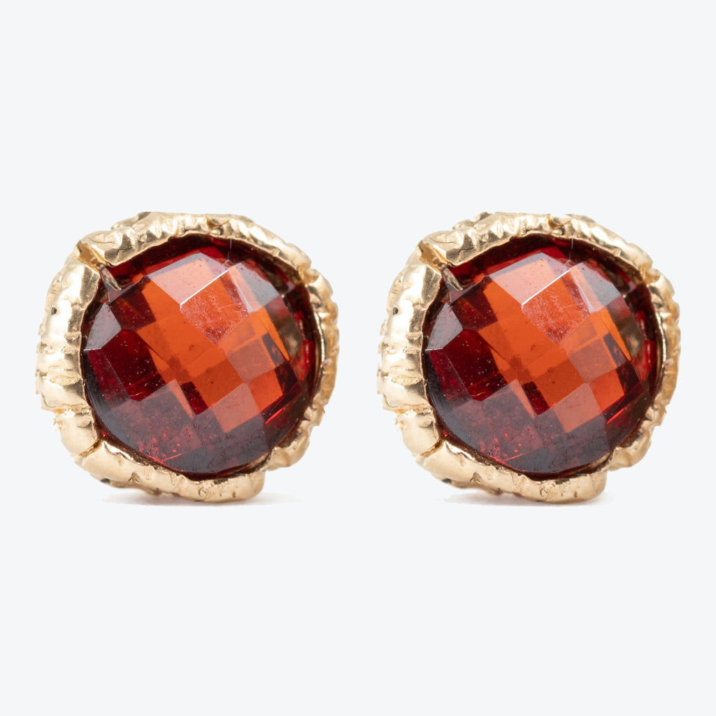 Vintage-inspired gold-tone earrings with faceted amber-colored stone for formal occasions.