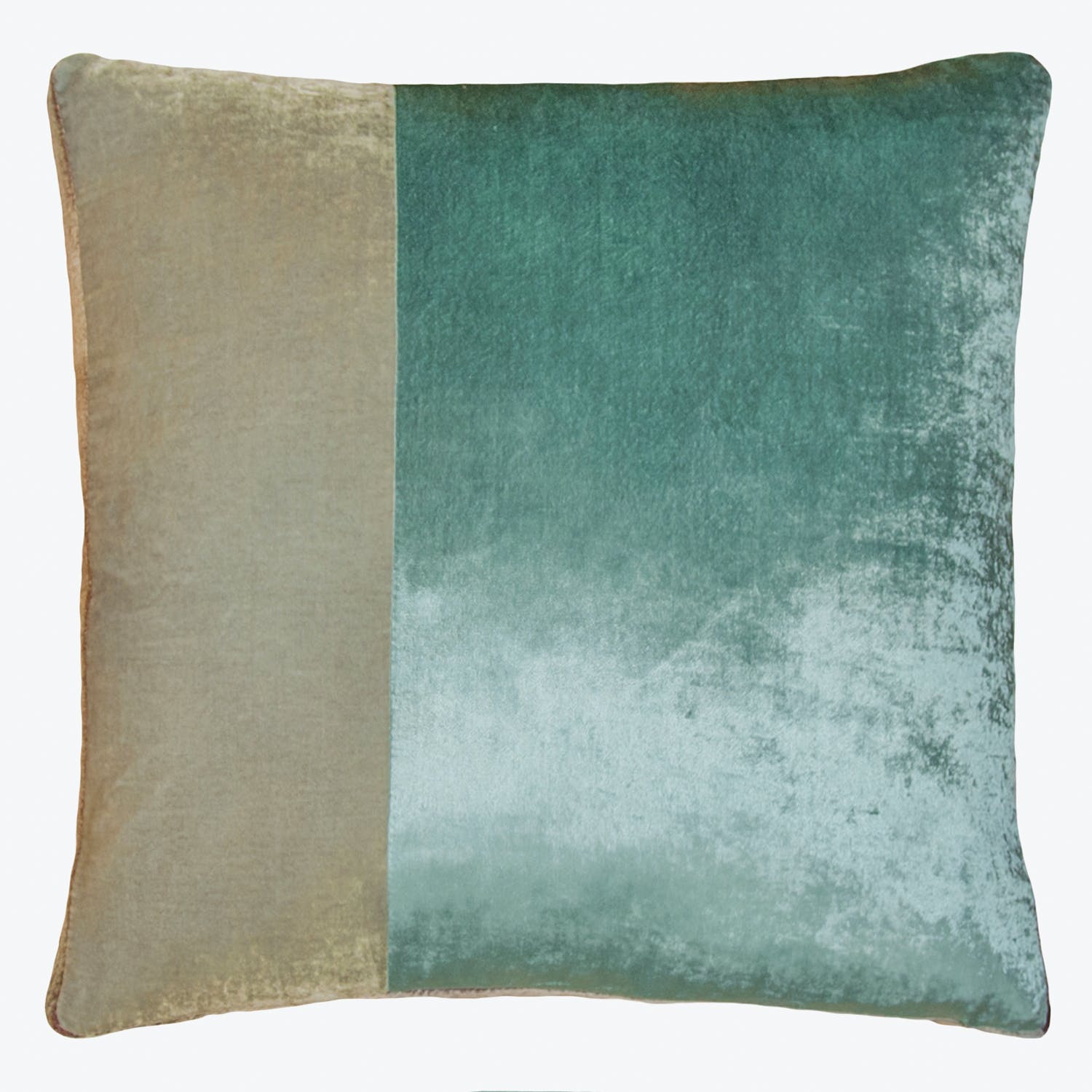 Square decorative pillow with two-tone design and textured finish.