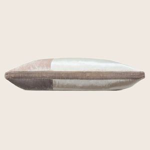 Velvety dual-tone decorative cushion with a lustrous blush and silver design. - hover