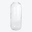 Empty clear glass bottle with smooth surfaces and cylindrical shape.