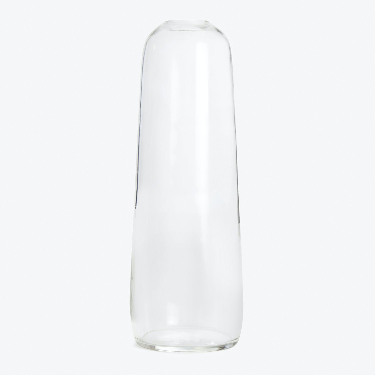 Minimalist clear glass cylinder on a white background.