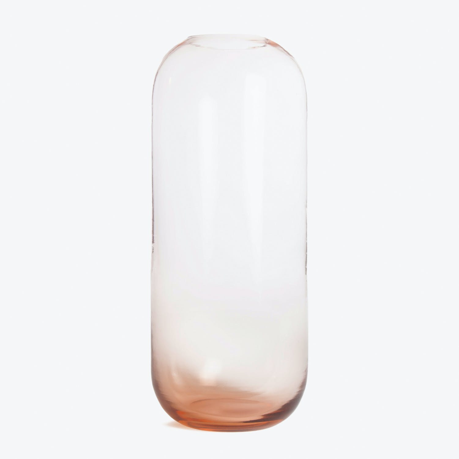 An elegant, transparent glass vase with a subtle gradient effect.