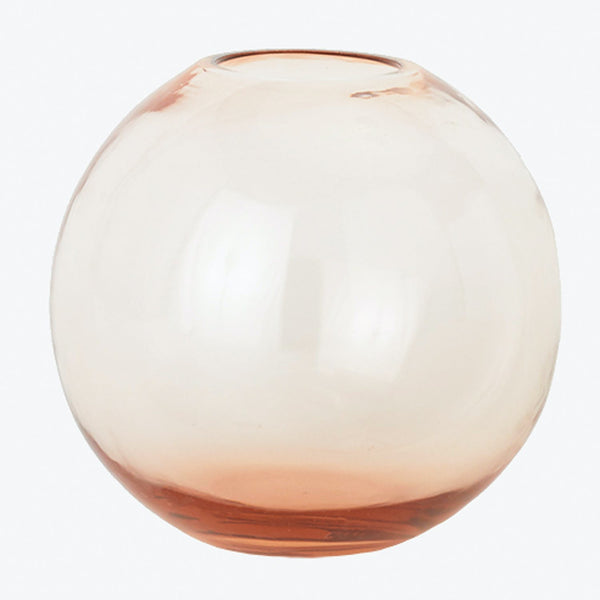 Transparent glass vase with a pink gradient, showcased on white background.