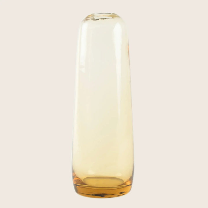 Tall, slender glass vase with amber glass bottom for stability.