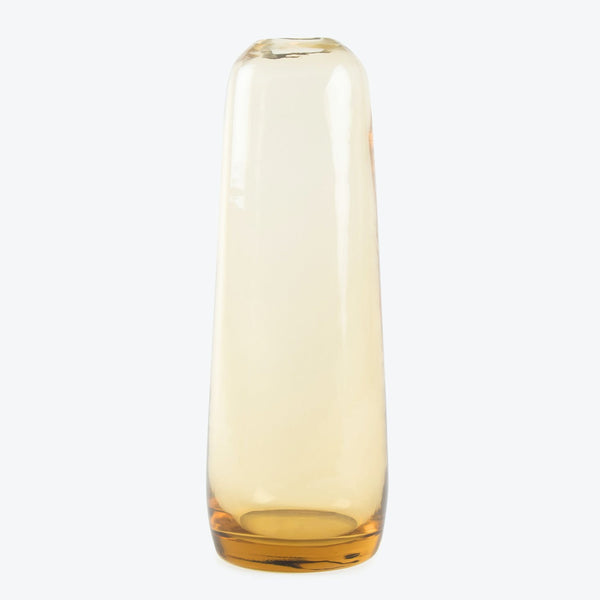 Tall, slender glass vase with amber glass bottom for stability.