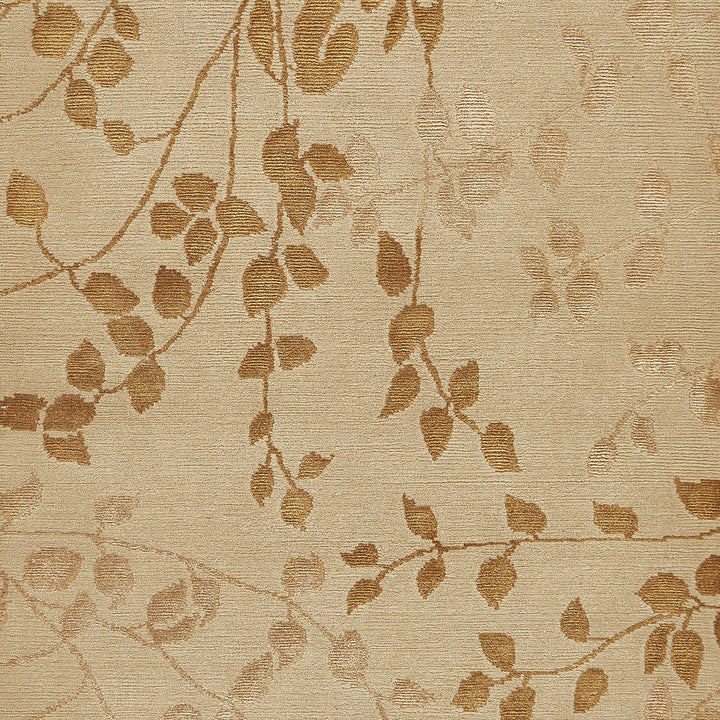Elegant botanical fabric with woven leaf patterns in neutral tones.