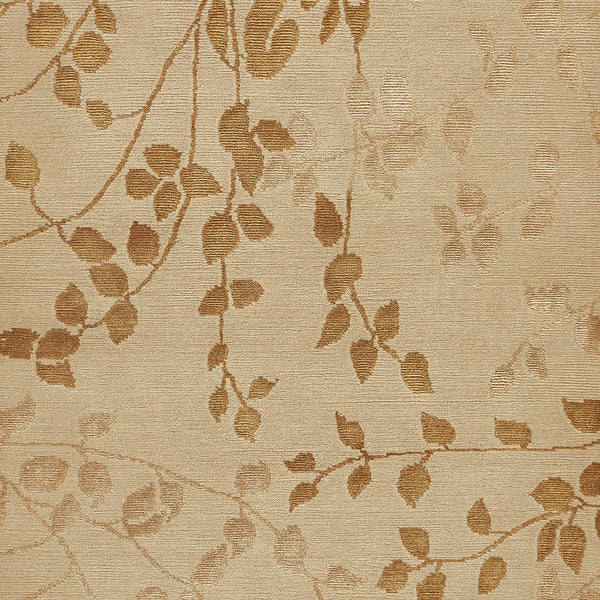 Elegant botanical fabric with woven leaf patterns in neutral tones.