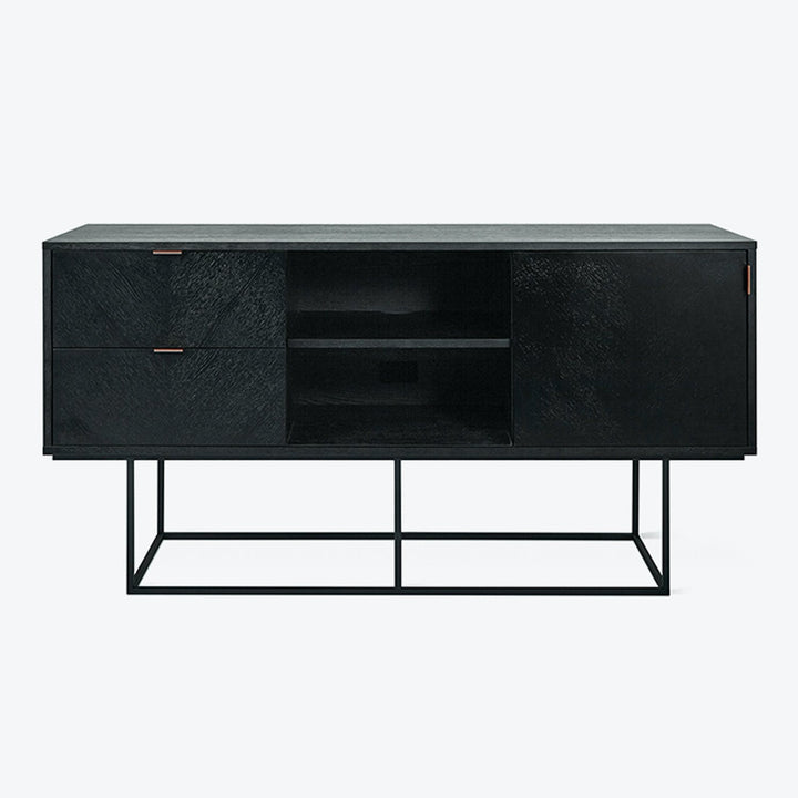 Contemporary-style sideboard with minimalist design, dark finish, and floating base.
