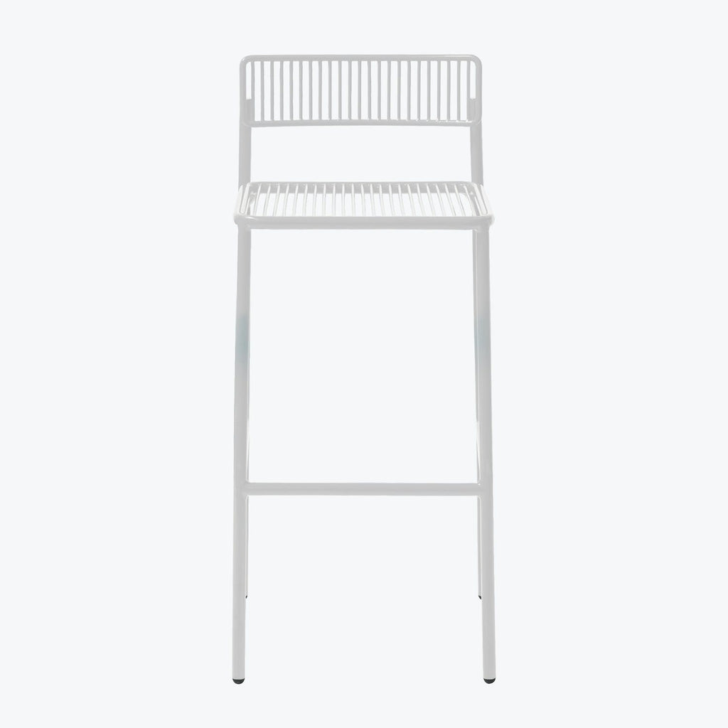 Modern white bar stool with sleek design and backrest slats
