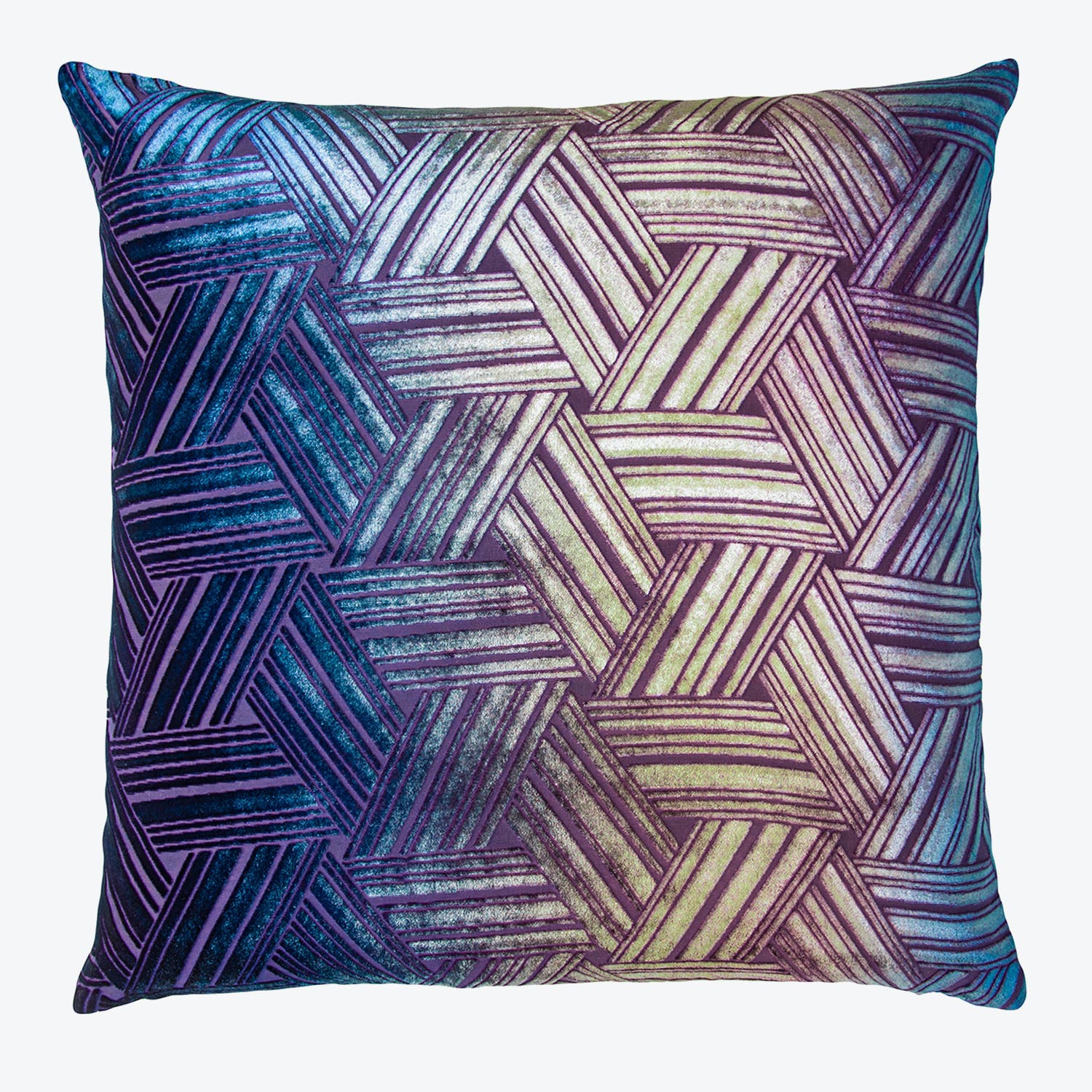 Vibrant herringbone patterned pillow adds color and texture to decor.