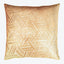 Square decorative pillow with geometric herringbone pattern in gold and cream.