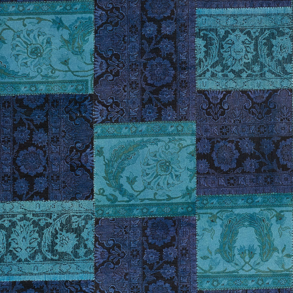 Image of a patchwork pattern showcasing intricate blue textiles.