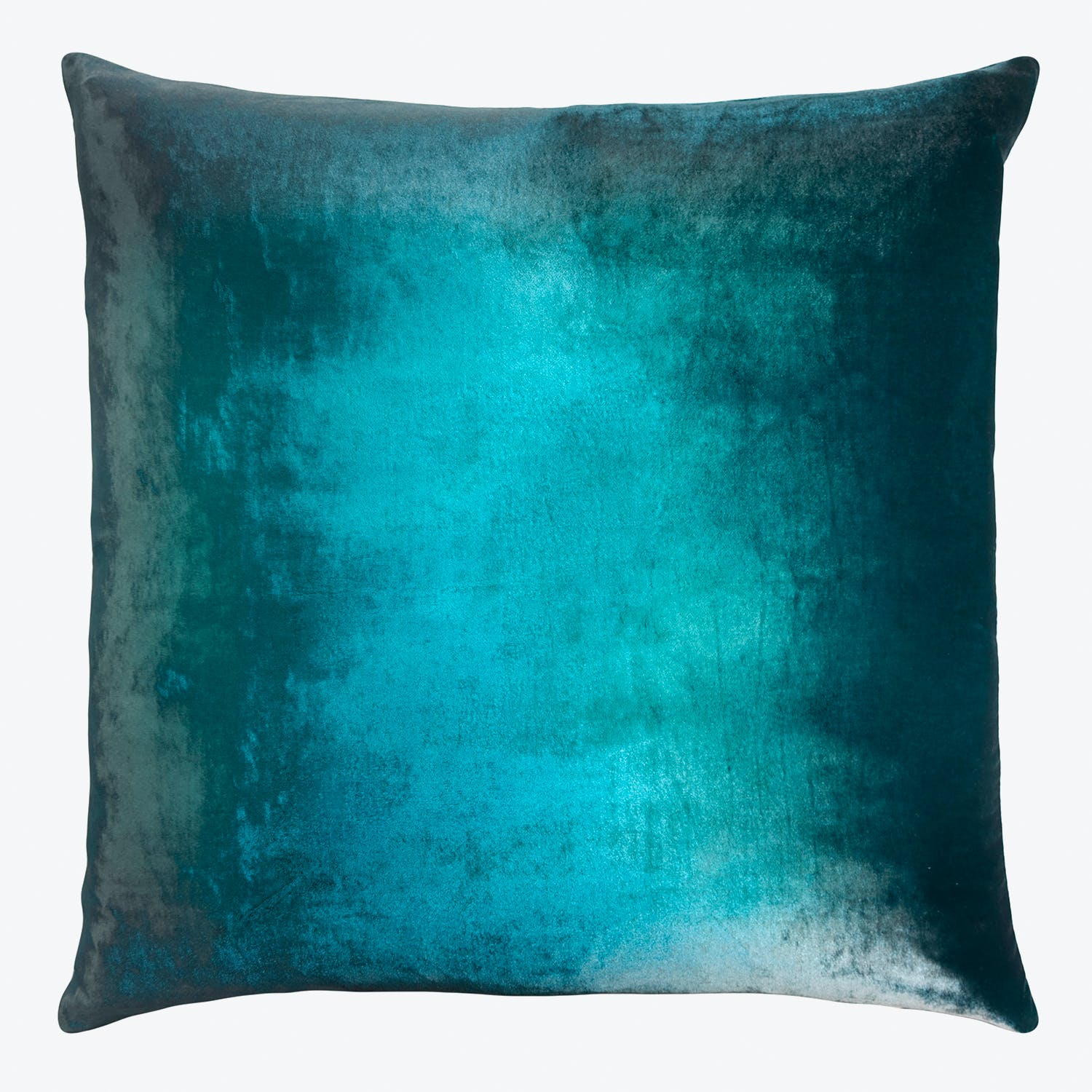 Decorative square pillow with velvety texture in rich teal ombre