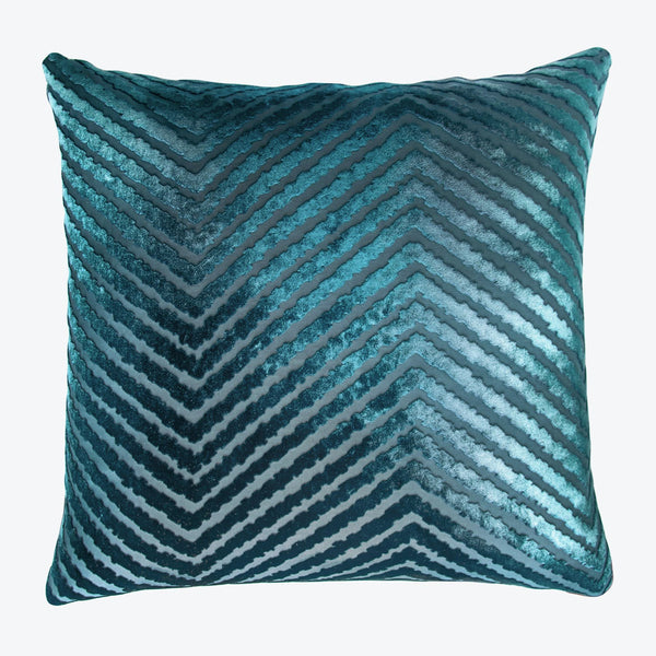 Stylish square pillow with chevron pattern in calming blue hues