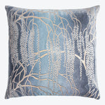 Stylish square decorative pillow with nature-inspired embroidered design.